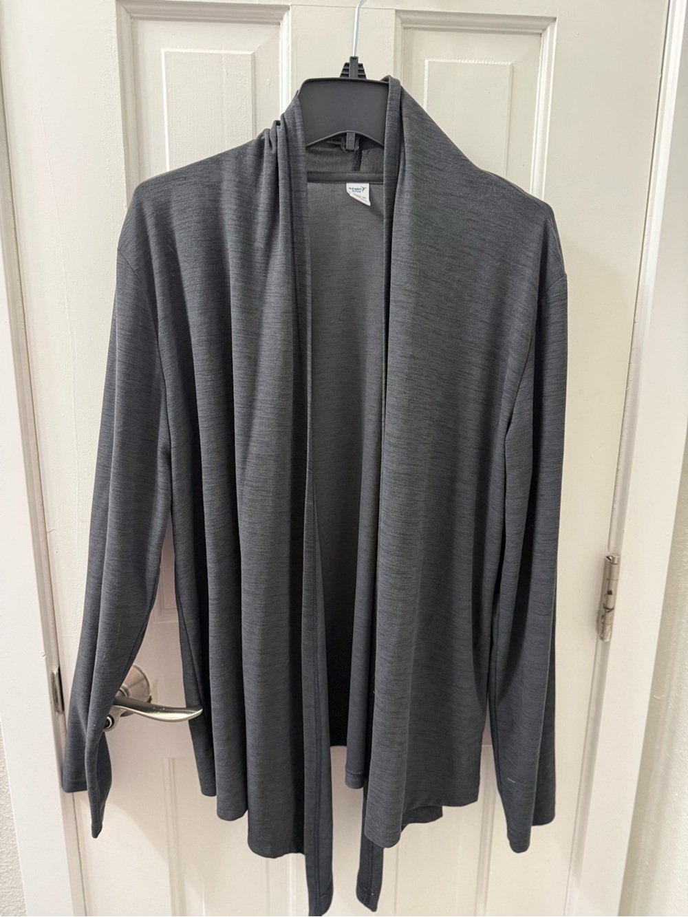 Lightweight Open Front Draped Cardigan Jacket - Charcoal Gray, Waterfall Style